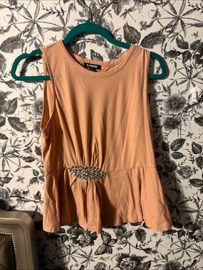 Express Peach Sleeveless Peplum Top with Jeweled Waist